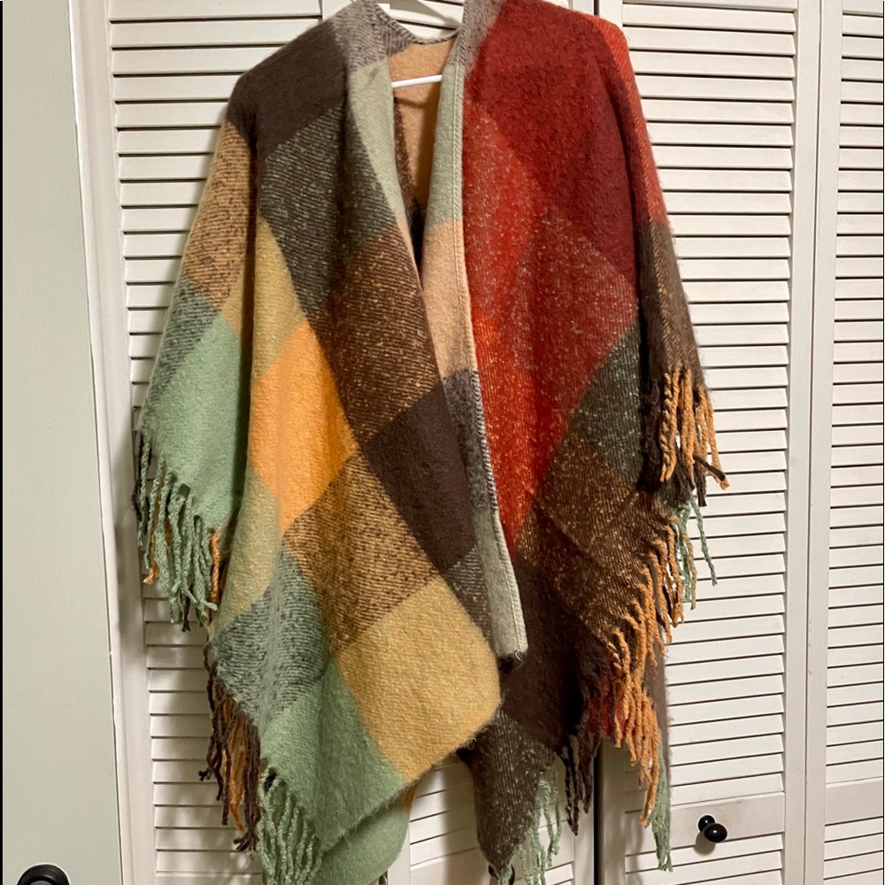 Rust Super Soft Fringe Poncho